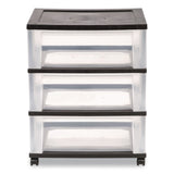 IRIS Three-Drawer Durable Storage Cart, Plastic, 22 x 15.69 x 25.48, Clear/Black (IRS270012) Each
