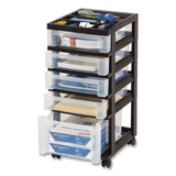 IRIS Five-Drawer Rolling Cart with Organizer Top, Plastic, 12.13 x 14.38 x 26.38, Clear/Black (IRS270015116865) Each