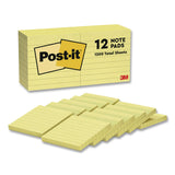 Post-it® Notes Original Pads in Canary Yellow, Note Ruled, 3" x 3", 100 Sheets/Pad, 12 Pads/Pack (MMM63012PK) Pack of 12
