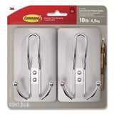 Command™ Decorative X-Large Triple Hooks, Metal, Satin Nickel, Supports 10 lb, 2/Pack (MMM17038N2ES) Pack of 2