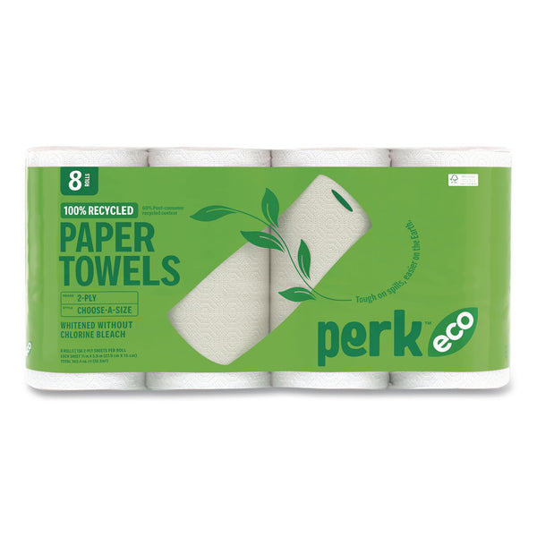 Perk™ Eco Recycled Paper Towels, 2-Ply, 11 x 5.9, White, 156 Sheets/Roll, 8 Rolls/Pack (PRKPK63227) Pack of 8