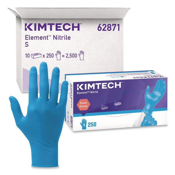 Kimtech™ Element Nitrile Exam Gloves, Powder-Free, AQL 1.5, Small, 3.2 mil Thick, 9.3" Long, Blue, 250/Box, 10 Boxes/Carton (ANS62871) Case of 2500