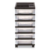 IRIS Six-Drawer Durable Storage Cart, Plastic, 15 lb Capacity, 12.13 x 14.38 x 26.38, Clear/Black (IRS270013116862) Each