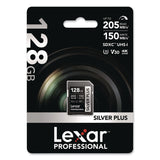 Lexar™ Professional SILVER Series SDXC Memory Card, 205MB/s Read Speeds and 150MB/s Write Speeds, UHS-I V30 U1 Class 10, 128 GB (LXRLSDSIPL128GB) Each