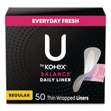 Kotex® Balance Daily Wrapped Panty Liners, Light Absorbency, 50/Pack, 8 Packs/Carton (KCM42489) Case of 8