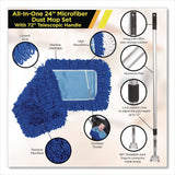 Gritt Commercial All-In-One 24" Microfiber Dust Mop Set with Telescopic Handle, 24 x 5, Blue, Microfiber Head, 72" Silver Aluminum Handle (GCEGRI17424T) 1 KT