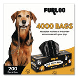 Furloo Commercial Grade Dog Waste Station Refill Bags, Open-Face, 8" x 13", Black, 200 Bags/Roll, 20/Carton (GCEFLO220) Case of 4000