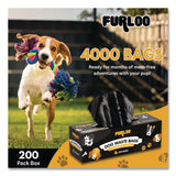 Furloo Commercial Grade Dog Waste Station Refill Bags, Open-Face, 8" x 13", Black, 200 Bags/Roll, 20/Carton (GCEFLO220) Case of 4000