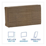 Boardwalk® Folded Paper Towels, 1-Ply, 9 x 9.5, Kraft, 250/Pack, 16 Packs/Carton (BWKSF4000K) Case of 16