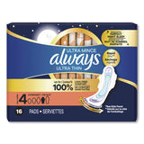 Always® Ultra Thin Overnight Pads with Wings, Size 4, Overnight Absorbency, 16/Pack, 6 Packs/Carton (PGC12851) Case of 6
