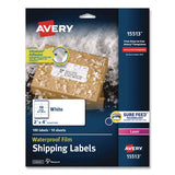 Avery® Waterproof Film Address Labels with Sure Feed Technology, Laser Printers, 2 x 4, White, 10 Labels/Sheet, 10 Sheets/Pack (AVE15513EA) Pack of 100
