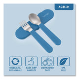 bentgo® Kids Stainless Steel Utensils, 5.7 Fork, 5.8 Spoon, 2 x 6 Case, Stainless Steel/Silicone, Blue (BEOBGKDUTSSB) Each