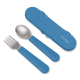 bentgo® Kids Stainless Steel Utensils, 5.7 Fork, 5.8 Spoon, 2 x 6 Case, Stainless Steel/Silicone, Blue (BEOBGKDUTSSB) Each
