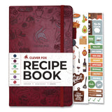Clever Fox® Recipe Book, Customizable Space for 60 Recipes, Engraved Food and Kitchen Artwork, Burgundy Cover, 8.3 x 5.8 Sheets (LFXTF8NP4O50F) Each