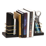 Mind Reader Wood Decorative Basket Bookends, Nonslip Base, 4 x 4 x 5, Wood/Metal, Brown/Gold (EMSBOOKBASK2BLK) Each