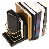 Mind Reader Wood Decorative Basket Bookends, Nonslip Base, 4 x 4 x 5, Wood/Metal, Brown/Gold (EMSBOOKBASK2BLK) Each