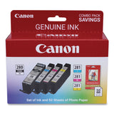 Canon® 2021C006 (CLI-281/PGI-280XL) Ink/Paper Combo, Black/Cyan/Magenta/Yellow (CNM2021C006) Pack of 4