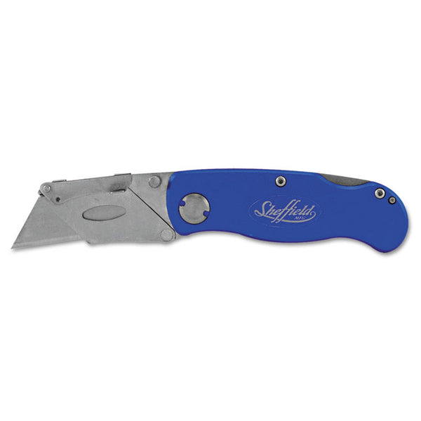 Great Neck® Sheffield Folding Lockback Knife, 1 Utility Blade, 2" Blade, 3.5" Aluminum Handle, Blue (GNS12113) Each