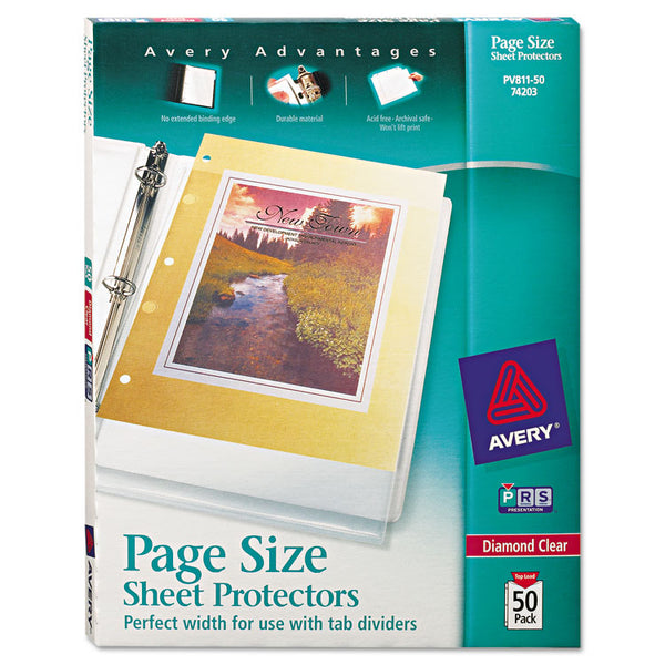 Avery® Top-Load Poly 3-Hole Punched Sheet Protectors, Letter, Diamond Clear, 50/Box (AVE74203)