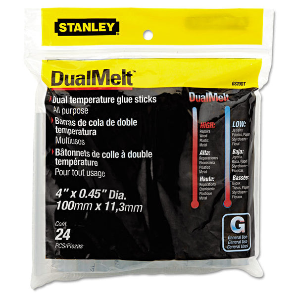 Stanley® Dual Temperature Glue Sticks, 0.45" x 4", Dries Clear, 24/Pack (BOSGS20DT) Pack of 24