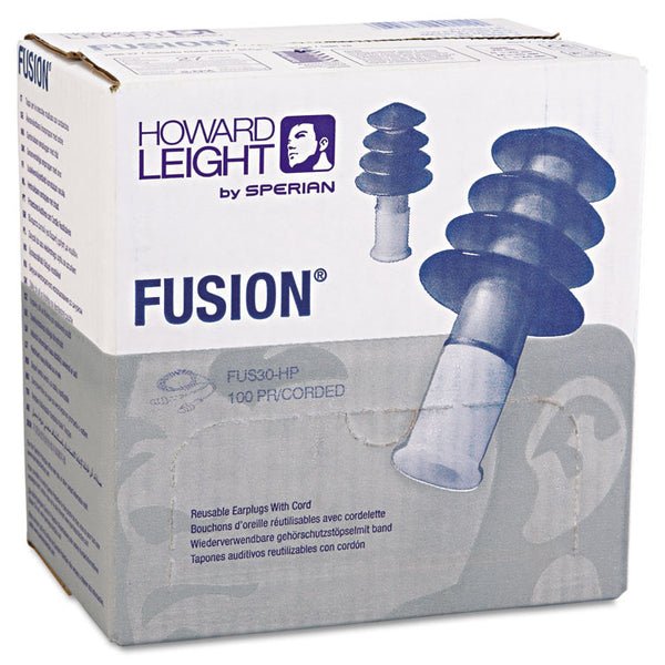 Howard Leight® by Honeywell FUS30 HP Fusion Multiple-Use Earplugs, Reg, 27NRR, Corded, BE/WE, 100 Pairs (HOWFUS30HP) 100 Pairs