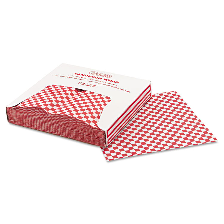 Bagcraft Grease-Resistant Paper Wraps and Liners, 12 x 12, Red Check, 1,000/Box, 5 Boxes/Carton (BGC057700) Case of 5000