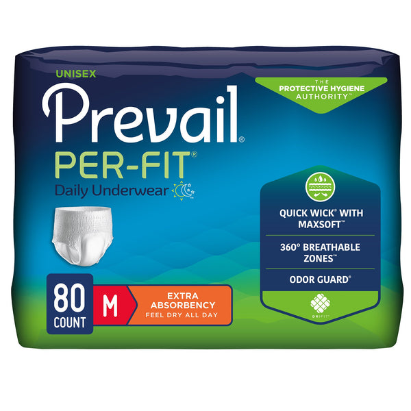 Prevail® Per-Fit® Extra Unisex Adult Absorbent Underwear Pull On with Tear Away Seams Medium Disposable Heavy Absorbency (572720_CS) 80/CS