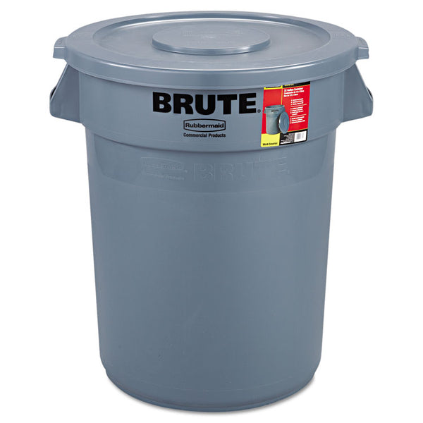 Rubbermaid® Commercial Brute Container with Lid, 32 gal, Plastic, Gray (RCP863292GRA)