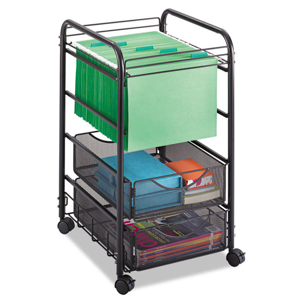Safco® Onyx Mesh Open Mobile File with Drawers, Metal, 2 Drawers, 1 Bin, 15.75" x 17" x 27", Black (SAF5215BL) Each