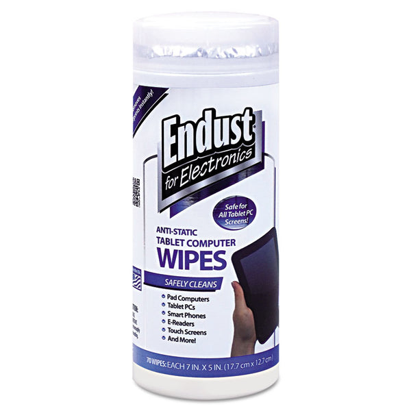 Endust® for Electronics Tablet and Laptop Cleaning Wipes, 5 x 7, Unscented, White, 70/Tub (END12596)