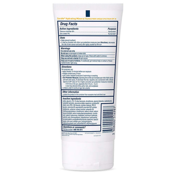 CeraVe® Hydrating Mineral Sunscreen SPF 30 Lotion 5 oz. Tube (1253459_EA) 1/EA