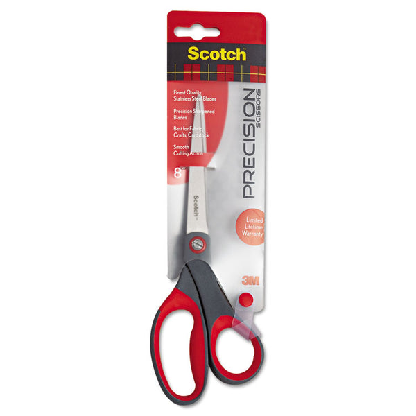 Scotch® Precision Scissors, 8" Long, 3.13" Cut Length, Gray/Red Straight Handle (MMM1448)