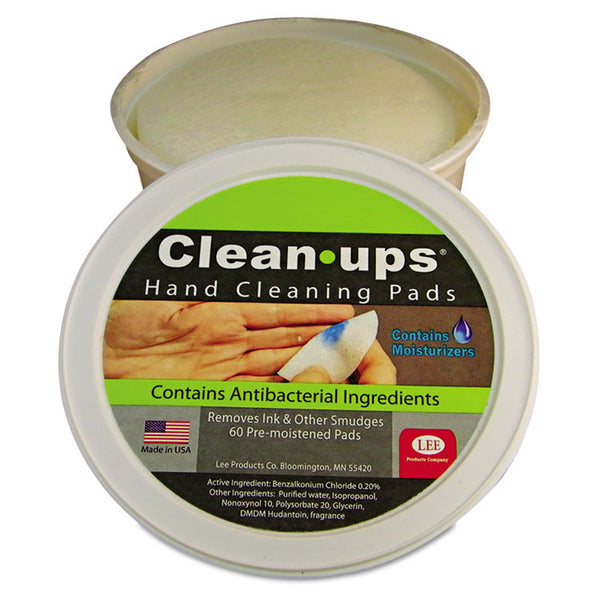 LEE Clean-Ups Hand Cleaning Pads, Cloth, 1-Ply, 3" dia, Mild Floral Scent, 60/Tub (LEE10145) Each