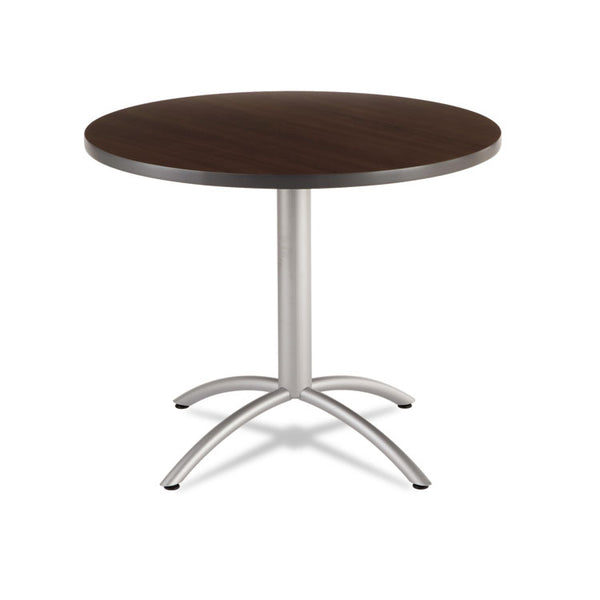 Iceberg CafeWorks Table, Cafe-Height, Round, 36" x 30", Walnut/Silver (ICE65624) Each