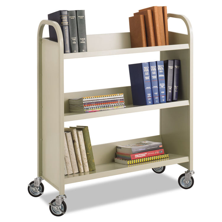 Safco® Steel Single-Sided Book Cart, Metal, 3 Shelves, 300 lb Capacity, 36" x 14.5" x 43.5", Sand (SAF5358SA)