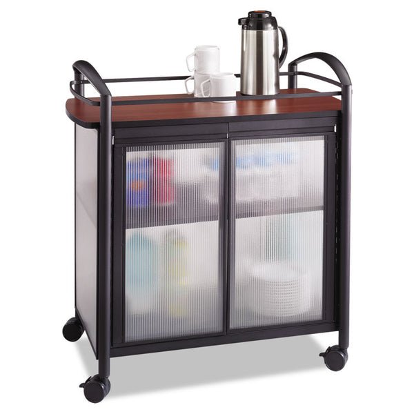 Safco® Impromptu Refreshment Cart/Machine Stand, Engineered Wood, 3 Shelf, 34x21.25x36.5, Cherry/Black, Ships in 1-3 Business Days (SAF8966BL)