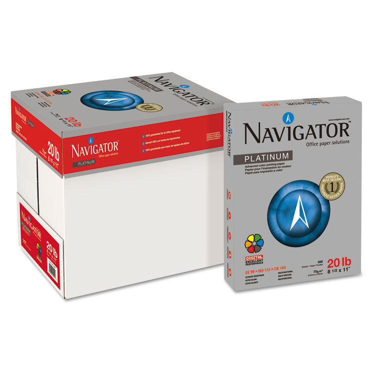 Navigator® Platinum Paper, 99 Bright, 20 lb Bond Weight, 8.5 x 11, White, 500 Sheets/Ream, 10 Reams/Carton (SNANPL1120) 10 Reams