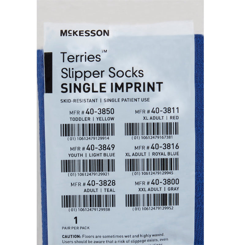 McKesson Terries™ Slipper Socks Unisex Adult X-Large Single Tread Single Patient Use Royal Blue (334875_CS) 48/CS