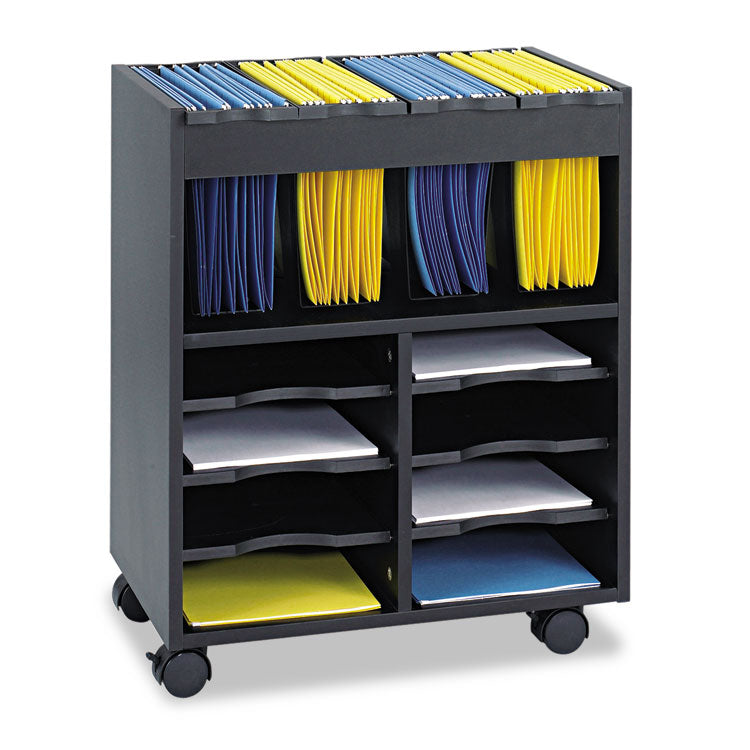 Safco® Go Cart Mobile File, Engineered Wood, 8 Shelves, 4 Bins, 14.5" x 21.5" x 26.25", Black (SAF5390BL) Each