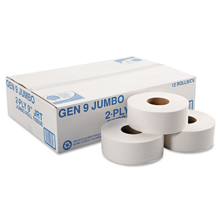 General Supply Jumbo Roll Bath Tissue, Septic Safe, 2-Ply, White, 3.3" x 700 ft, 12/Carton (GEN9JUMBOB)