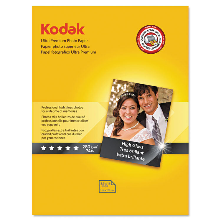 Kodak Ultra Premium Photo Paper, 10 mil, 8.5 x 11, High-Gloss White, 25/Pack (KOD8366353) Each