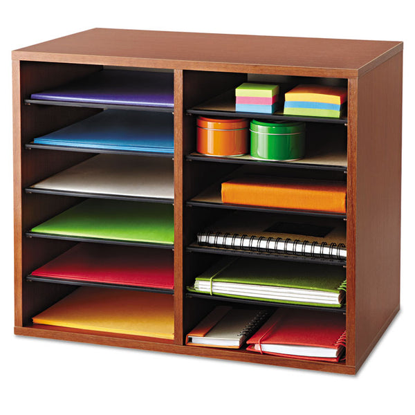 Safco® Fiberboard Literature Sorter, 12 Compartments, 19.63 x 11.88 x 16.13, Cherry (SAF9420CY)
