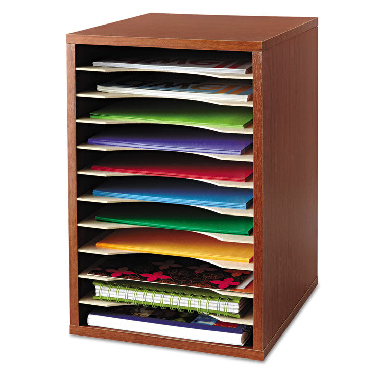 Safco® Wood Desktop Literature Sorter, 11 Compartments, 10.63 x 11.88 x 16, Cherry (SAF9419CY)