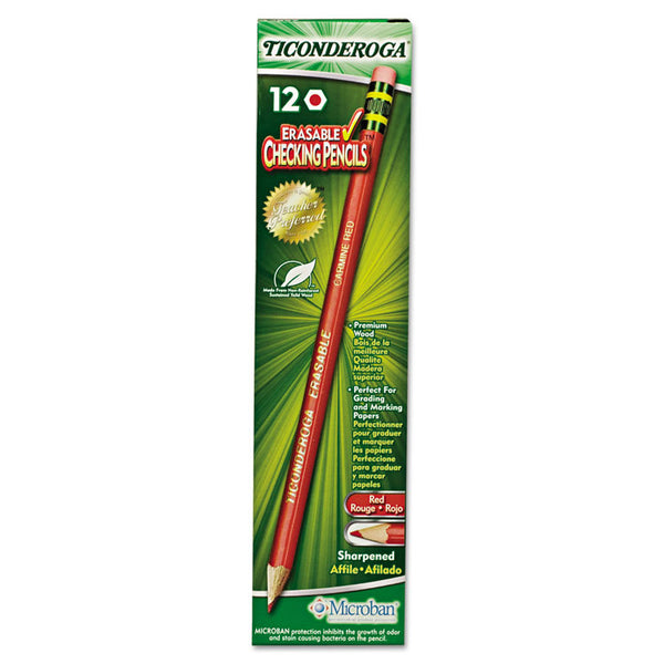 Ticonderoga® Erasable Colored Pencils, 2.6 mm, 2B, Carmine Red Lead, Carmine Red Barrel, Dozen (DIX14259) 1 Dozen
