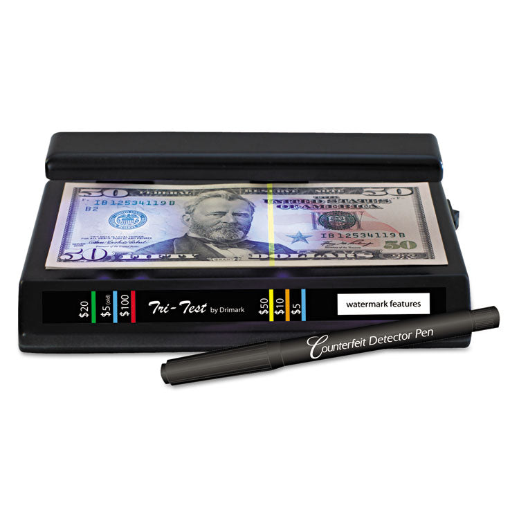 Dri-Mark® Tri Test Counterfeit Bill Detector with Pen, U.S.; Canadian; Mexican; EU; UK; Chinese Currencies, 7 x 4 x 2.5, Black (DRI351TRI) 1 Box