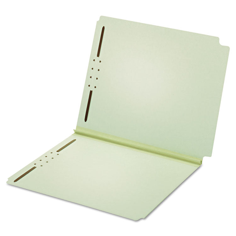 Pendaflex® Dual-Tab Pressboard Fastener Folder, 2" Expansion, 2 Fasteners, Letter Size, Light Green Exterior, 25/Box (PFX45715) Carton of 25