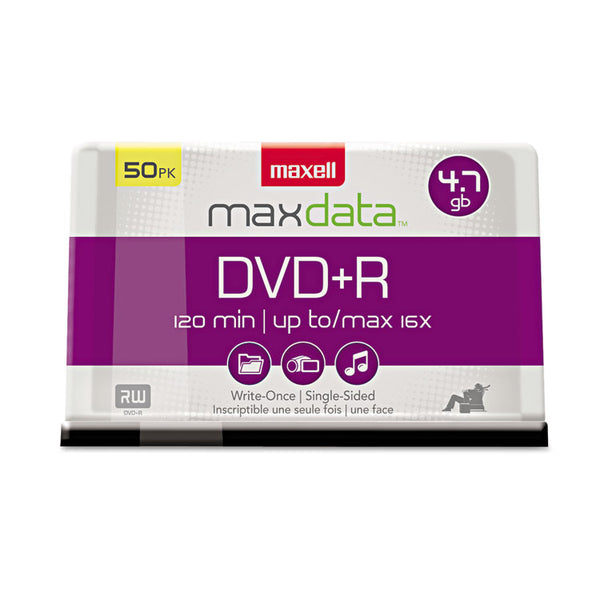 Maxell® DVD+R High-Speed Recordable Disc, 4.7 GB, 16x, Spindle, Silver, 50/Pack (MAX639013) Pack of 50