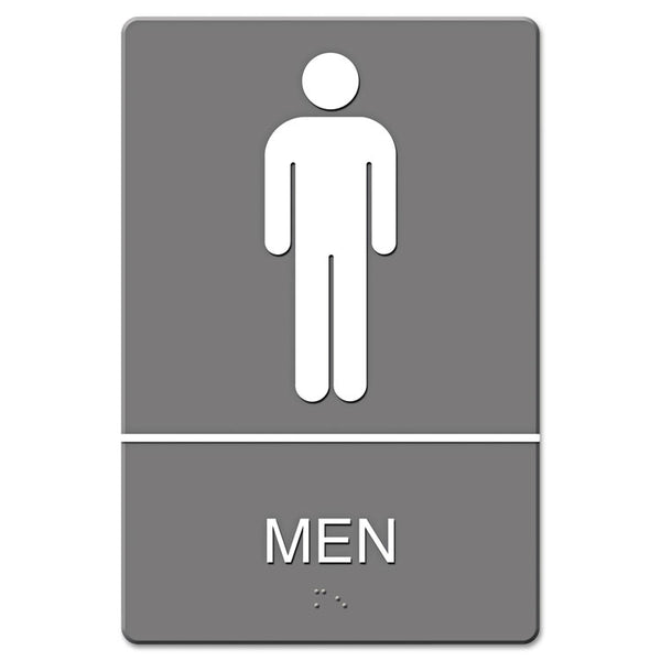 Headline® Sign ADA Sign, Men Restroom Symbol w/Tactile Graphic, Molded Plastic, 6 x 9, Gray (USS4817) Each