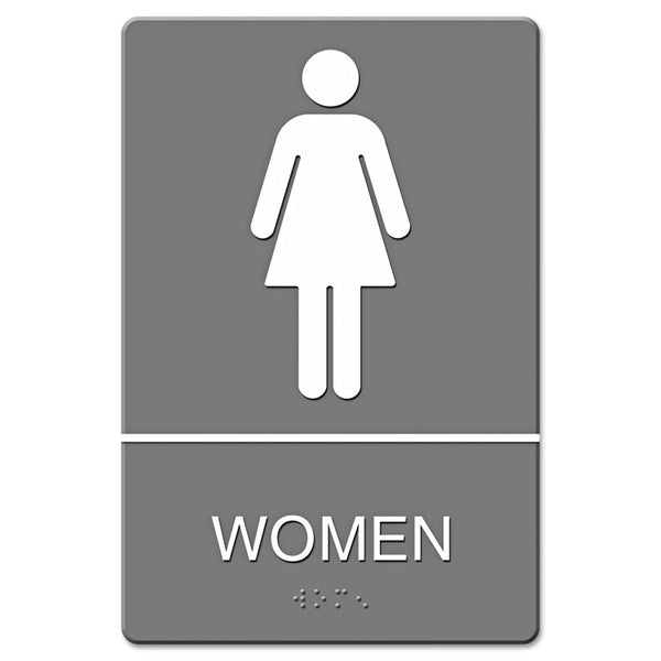 Headline® Sign ADA Sign, Women Restroom Symbol w/Tactile Graphic, Molded Plastic, 6 x 9, Gray (USS4816) Each