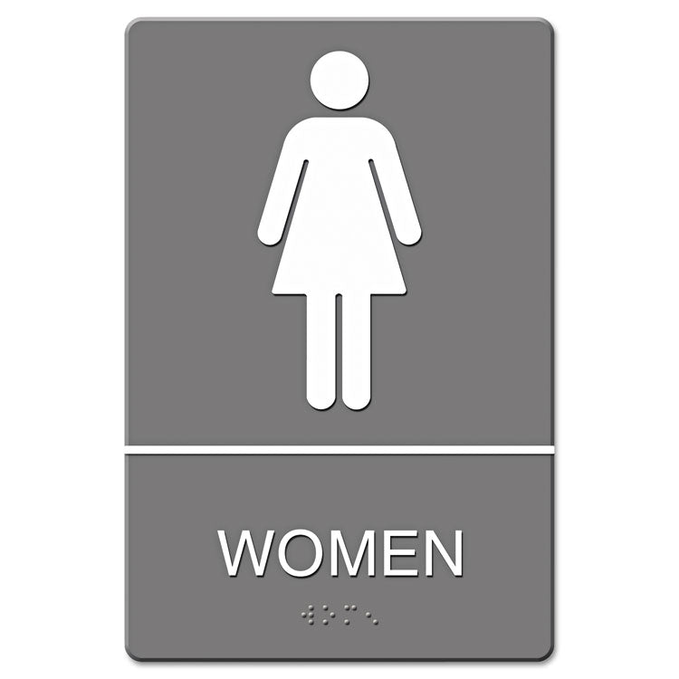 Headline® Sign ADA Sign, Women Restroom Symbol w/Tactile Graphic, Molded Plastic, 6 x 9, Gray (USS4816) Each
